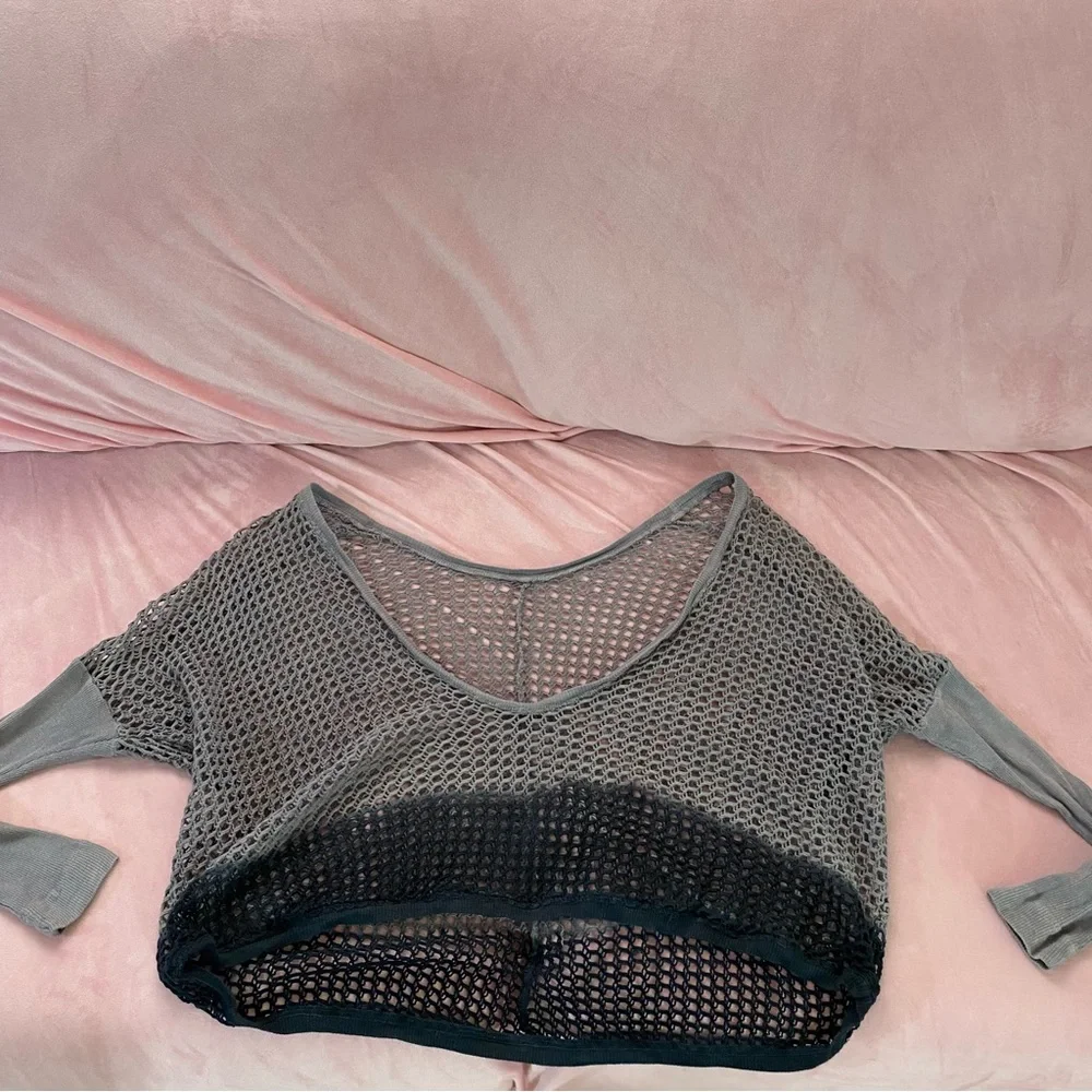 Cool Net Overshirt Sweater Oversized Knit Mesh Thermal Longsleeve Ombré Blouse